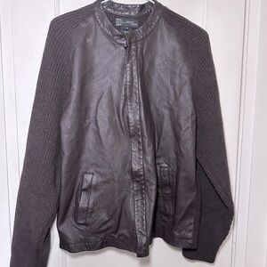 Roots Passport Brown Lamb Leather and Wool Sweater Jacket, Sz L, Unisex